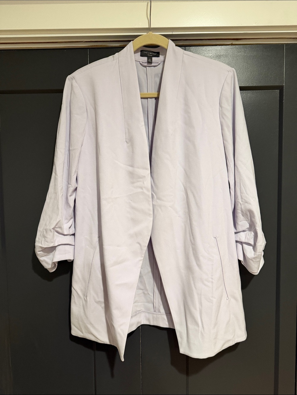 Tahari ASL Light Lavender Open-Front Long Blazer Jacket